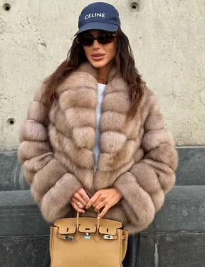 Шуба из куницы в цвете тор-тор - фото 0