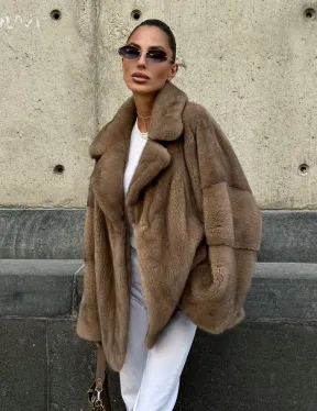 Норковый полушубок в пастельном оттенке - фото 5