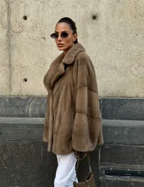 Норковый полушубок в пастельном оттенке - фото 12