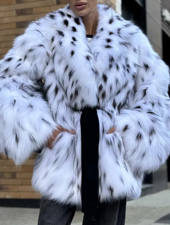 Шуба летучка из меха лисы под рысь Exclusive - фото 1