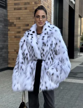 Шуба летучка из меха лисы под рысь Exclusive - фото 0