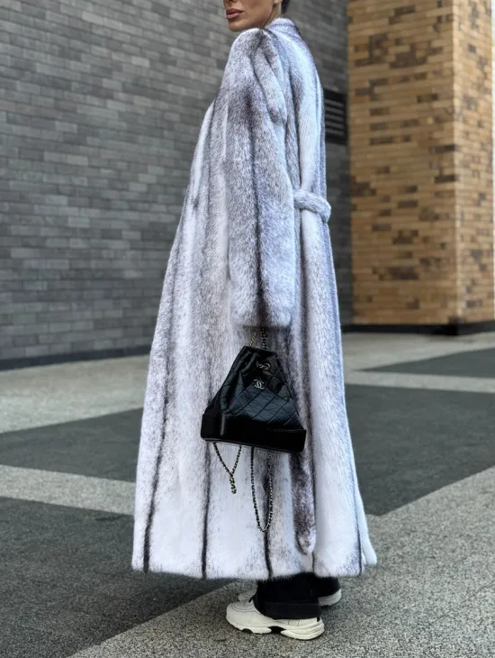 Длинная шуба из натурального импортного меха норки крестовки - фото 5