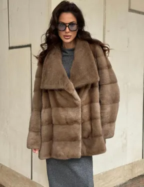 Норковая шуба бежевая - фото 7