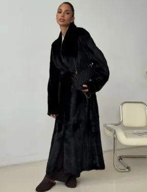 Длинная черная норковая шуба - фото 5