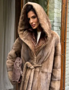 Шуба норковая с капюшоном - цвет пастель - фото 2
