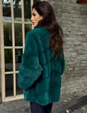 Полушубок норковый - цвет изумруд - фото 4