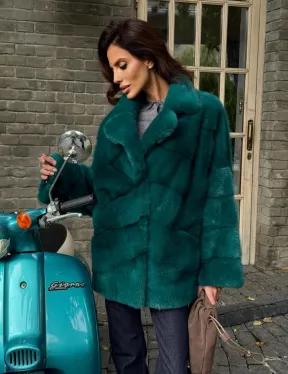 Полушубок норковый - цвет изумруд - фото 9