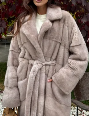 Длинная норковая шуба с поясом - фото 2