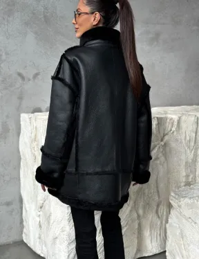 Черная современная дубленка - фото 3