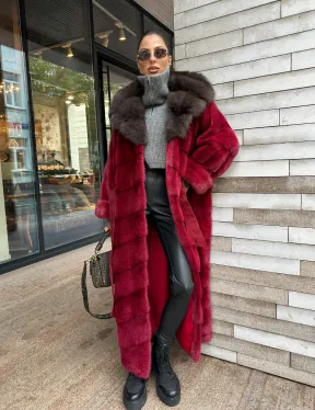 Длинная норковая шуба с капюшоном куница - фото 5