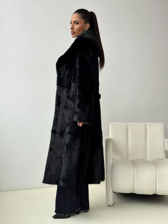 Черная норковая шуба с капюшоном - фото 7