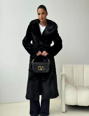 Черная норковая шуба с капюшоном - фото 9