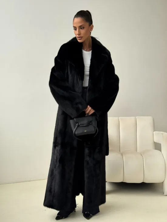 Черная норковая шуба с поясом - фото 8