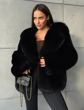 Черная шуба из лисы - фото 8