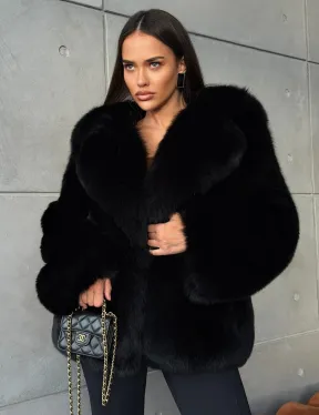 Черная шуба из лисы - фото 7