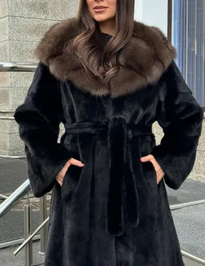 Черная норковая шуба с капюшоном куница - фото 2