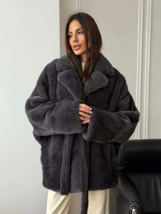 Шуба норковая летучая мышь - графит - фото 11