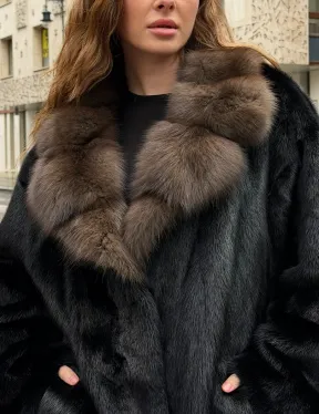 Норковая шуба - воротник куница - фото 1