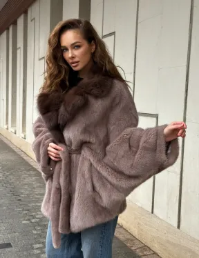 Норковая шуба летучка - воротник куница - фото 12