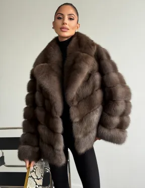 Шуба из куницы с английским воротником - фото 4