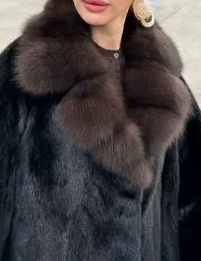 Черный норковый жакет с воротником куницы - фото 2