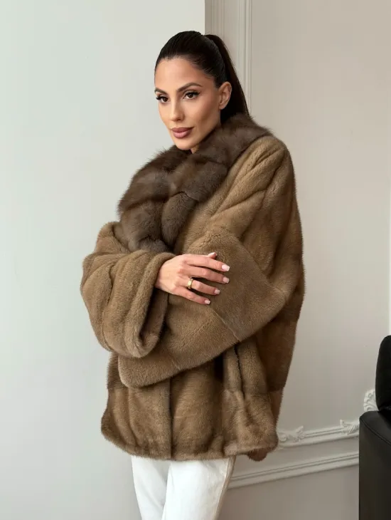 Норковый полушубок - воротник куница - фото 12