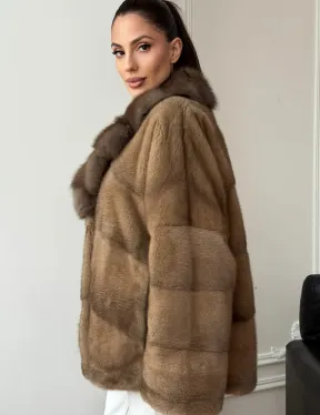 Норковый полушубок - воротник куница - фото 7