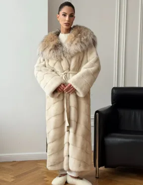 Длинная норковая шуба - капюшон из меха рыси - фото 8