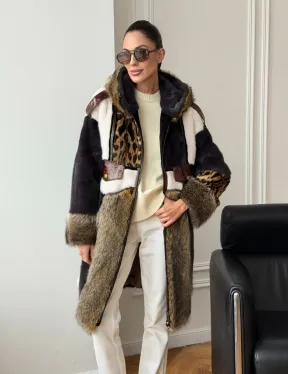 Комбинированная норковая шуба с капюшоном - фото 11