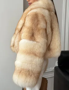 Полушубок-кроп с шалевым воротником из меха песца - фото 3