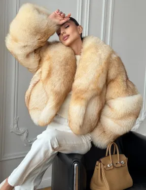 Полушубок-кроп с шалевым воротником из меха песца - фото 8