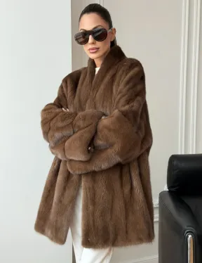 Полушубок из норки - цвет соболь - фото 0