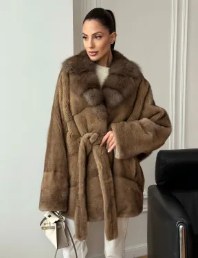 Шуба норка - воротник куница - фото 8