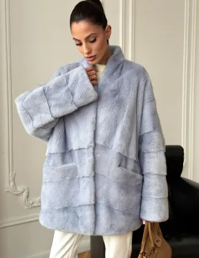 Голубая норковая шуба - жакет - фото 4