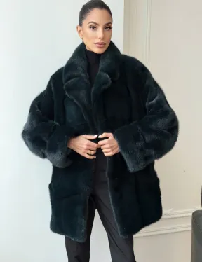 Зеленая норковая шуба - жакет - фото 4