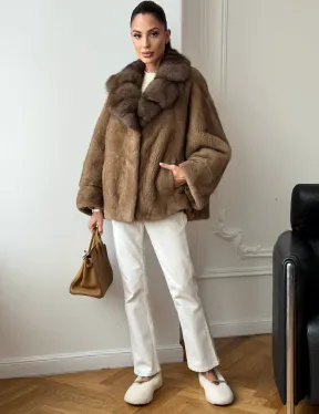 Норковый полушубок с воротником куницы 70 см - фото 6