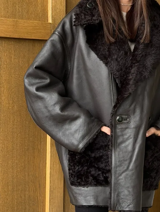 Коричневая двухсторонняя дубленка на овчине тиградо - фото 1