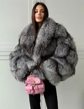 Полушубок из натурального меха чернобурки - фото 0