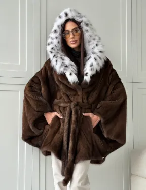 Норковая шуба с капюшоном по рысь - фото 12