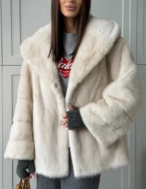 Норковый полушубок с капюшоном кобра - фото 5