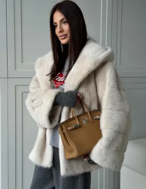 Норковый полушубок с капюшоном кобра - фото 7