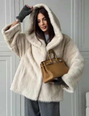 Норковый полушубок с капюшоном кобра - фото 15