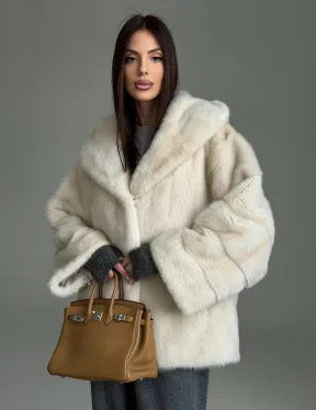 Норковый полушубок с капюшоном кобра - фото 12