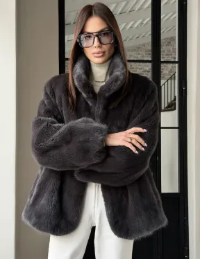 Меховой норковый жакет (серый) - фото 7