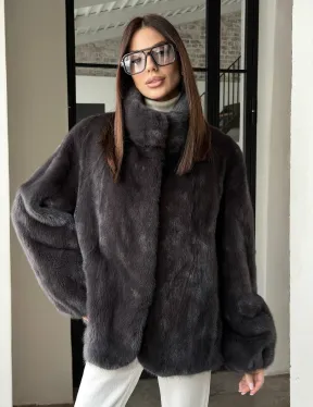 Меховой норковый жакет (серый) - фото 13