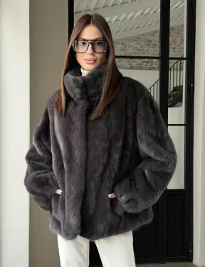 Меховой норковый жакет (серый) - фото 16