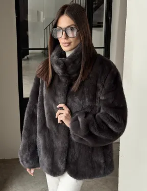Меховой норковый жакет (серый) - фото 8