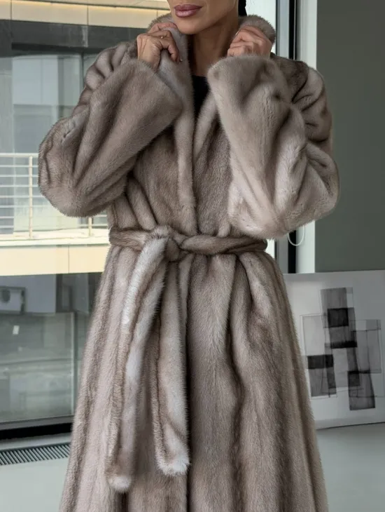 Натуральная шуба из меха норки - воротник шаль - фото 3