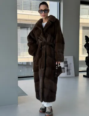 Коричневая норковая шуба - кимоно - фото 7