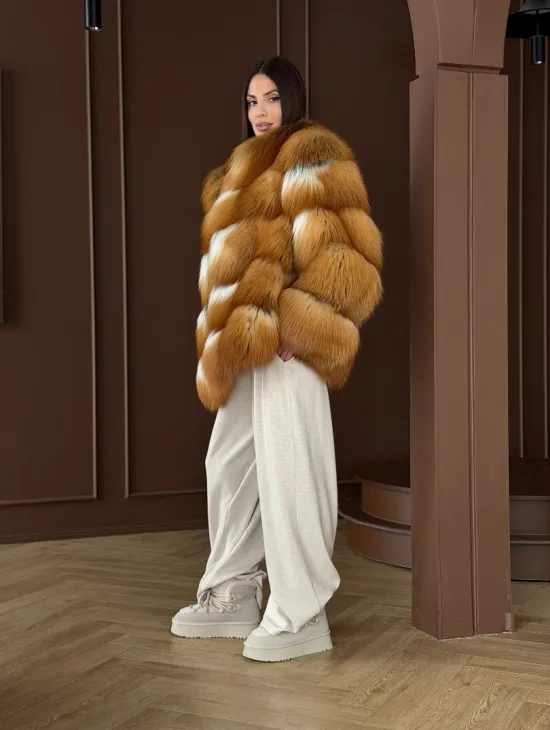 Короткая шуба из рыжей лисы - фото 8